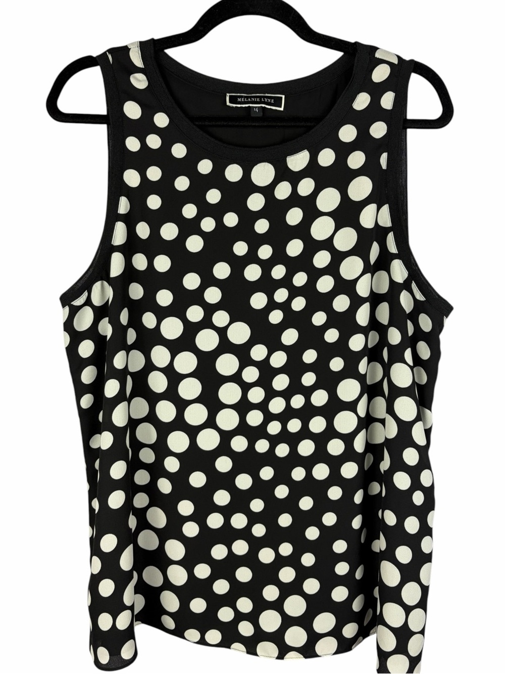 Melanie Lyne Black White Polka Dot Sleeveless Blouse Size 14